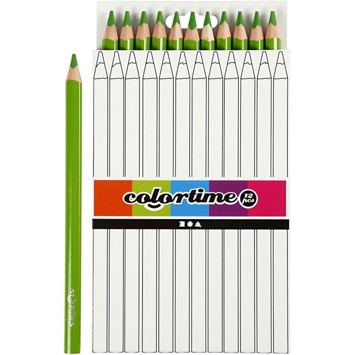 Matite Colorate Colourtime, L: 17,45 cm, mina 5 mm, JUMBO, verde chiaro, 12 pz/ 1 conf.