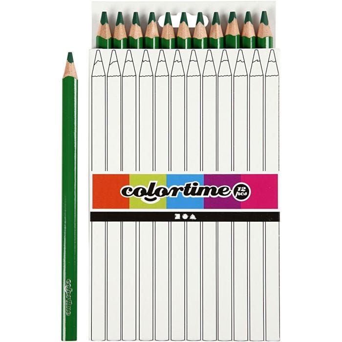 Matite Colorate Colourtime, L: 17,45 cm, mina 5 mm, JUMBO, verde, 12 pz/ 1 conf.