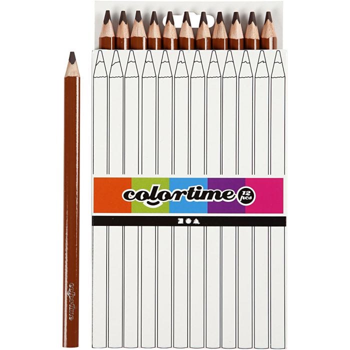 Matite Colorate Colourtime, L: 17,45 cm, mina 5 mm, JUMBO, marrone, 12 pz/ 1 conf.