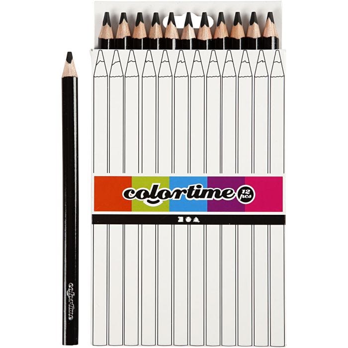 Matite Colorate Colourtime, L: 17,45 cm, mina 5 mm, JUMBO, nero, 12 pz/ 1 conf.