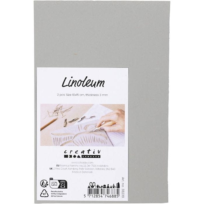 Linoleum, misura 10x15 cm, spess. 3 mm, grigio, 2 pz/ 1 conf.