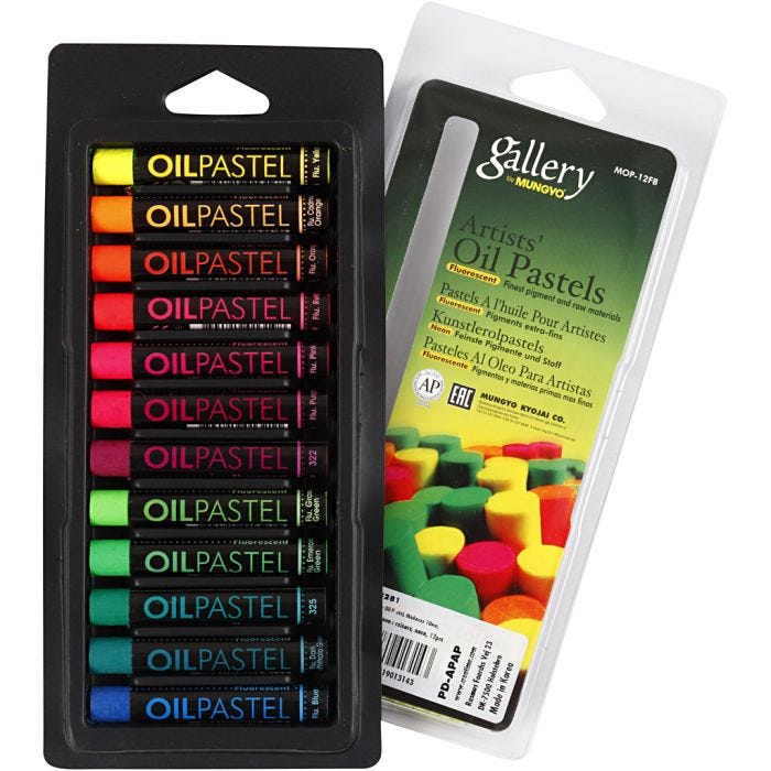 Pastelli a olio Gallery, L: 7 cm, spess. 11 mm, colori neon, 12 pz/ 1 conf.