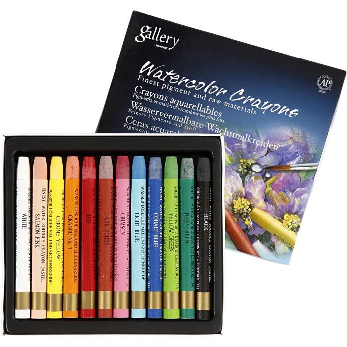 Pastelli acquerellabili, L: 9,3 cm, colori asst., 12 pz/ 1 conf.