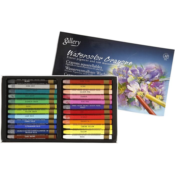 Pastelli acquerellabili, L: 9,3 cm, colori asst., 24 pz/ 1 conf.
