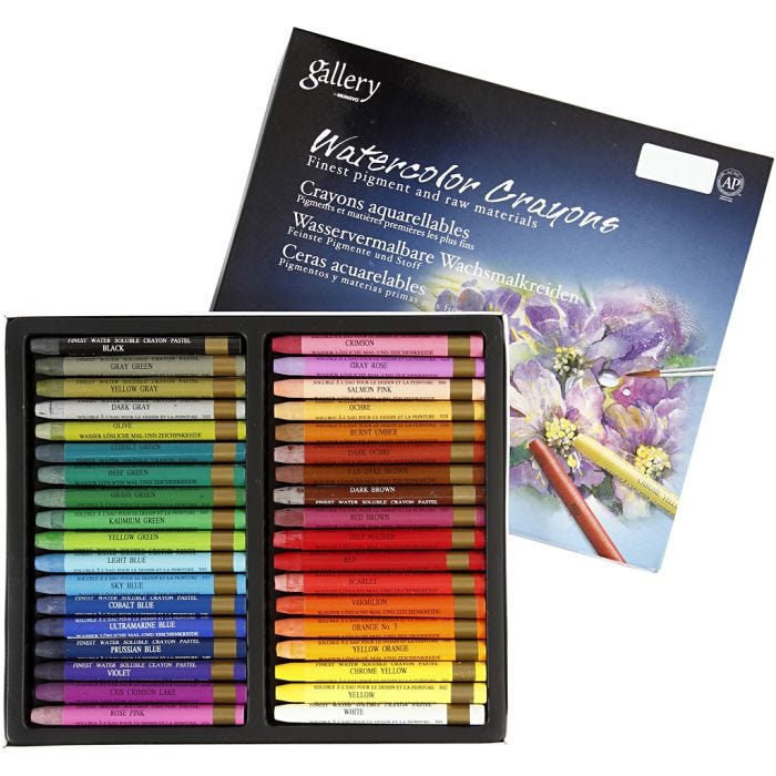 Pastelli acquerellabili, L: 9,3 cm, colori asst., 36 pz/ 1 conf.