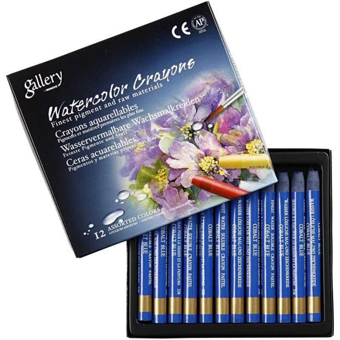 Pastelli acquerellabili, L: 9,3 cm, spess. 8 mm, blu cobalto (338), 12 pz/ 1 conf.