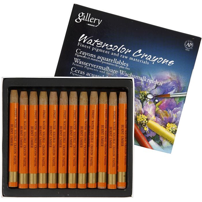 Pastelli acquerellabili, L: 9,3 cm, arancio, 12 pz/ 1 conf.