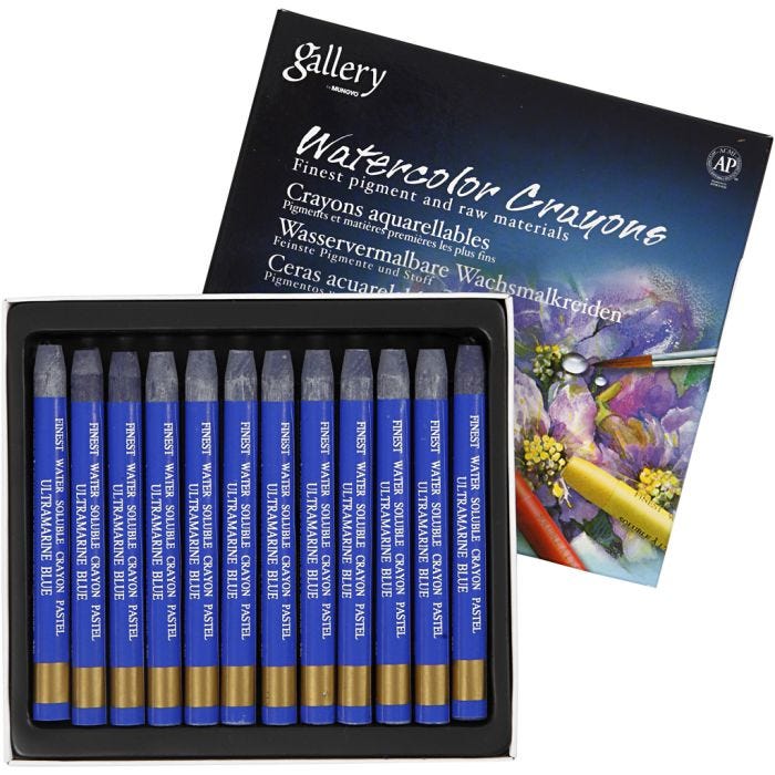 Pastelli acquerellabili, L: 9,3 cm, spess. 8 mm, blu oltremmare (339), 12 pz/ 1 conf.