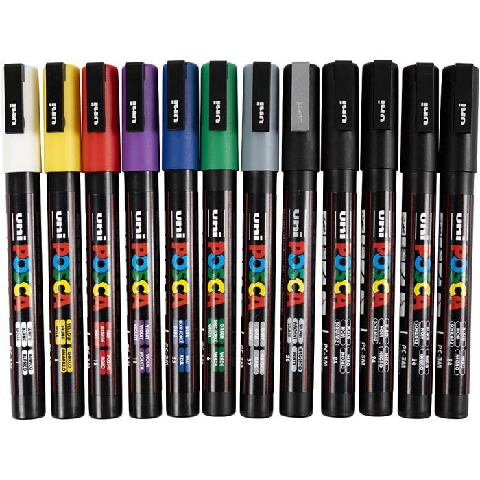 Pennarello Posca, dim. PC-3M, ampiezza tratto 0,9-1,3 mm, colori asst., 12 pz/ 1 conf.