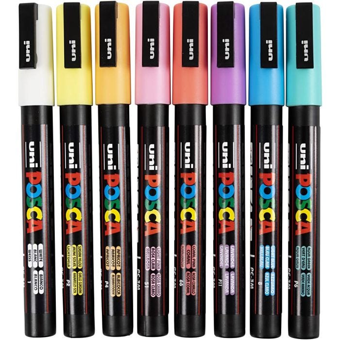 Pennarello Posca, dim. PC-3M, ampiezza tratto 0,9 - 1,3 mm, colori asst., 8 asst./ 1 conf.