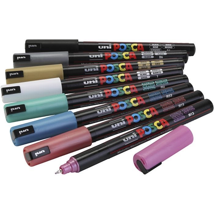 Pennarello Posca, dim. PC-1MR, ampiezza tratto 0,7 mm, colori metallici, 8 asst./ 1 conf.