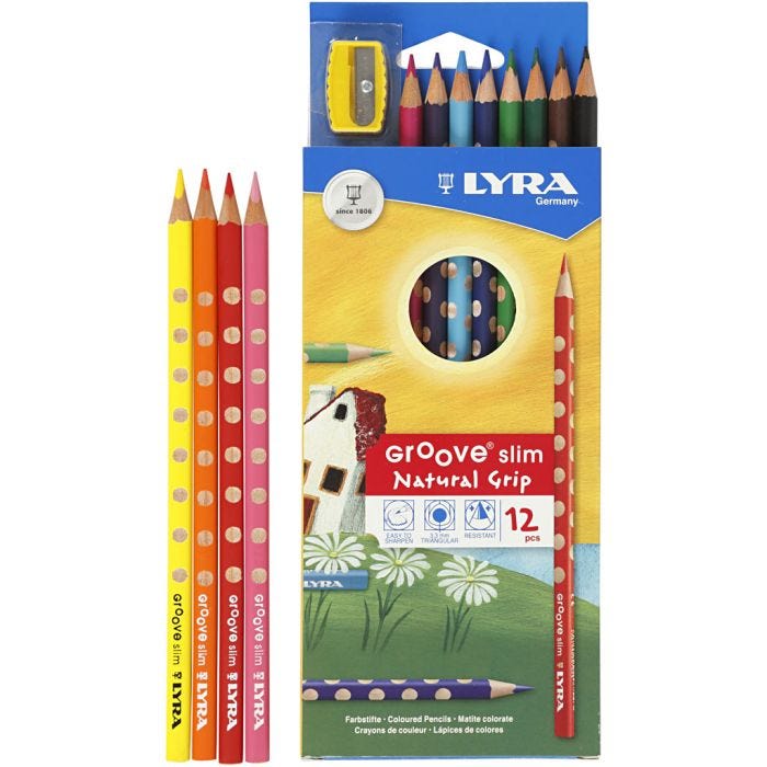 Matite colorate Groove Slim, L: 18 cm, mina 3,3 mm, colori asst., 12 pz/ 1 conf.