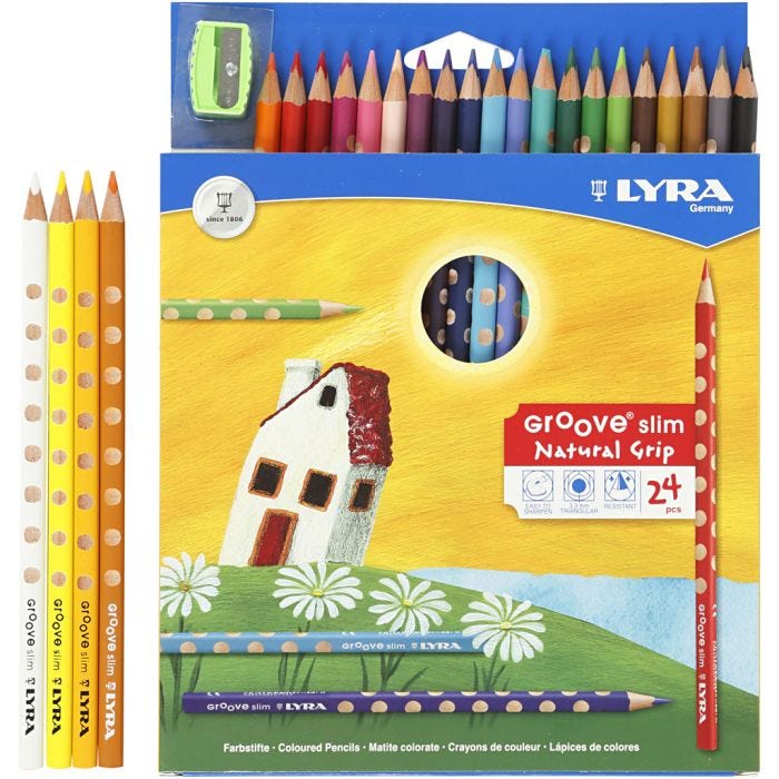 Matite colorate Groove Slim, L: 18 cm, mina 3,3 mm, colori asst., 24 pz/ 1 conf.