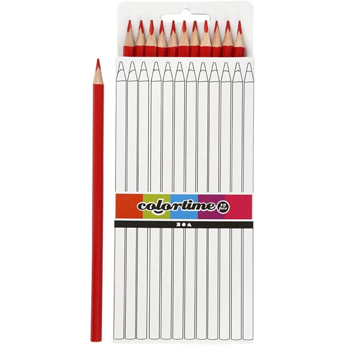 Matite Colorate Colortime, L: 17 cm, mina 3 mm, rosso, 12 pz/ 1 conf.
