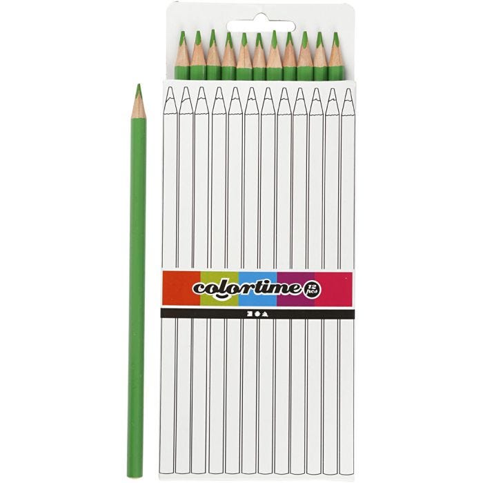 Matite Colorate Colortime, L: 17 cm, mina 3 mm, verde chiaro, 12 pz/ 1 conf.