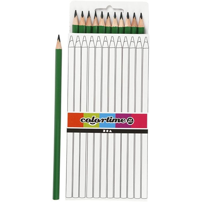 Matite Colorate Colortime, L: 17 cm, mina 3 mm, verde, 12 pz/ 1 conf.