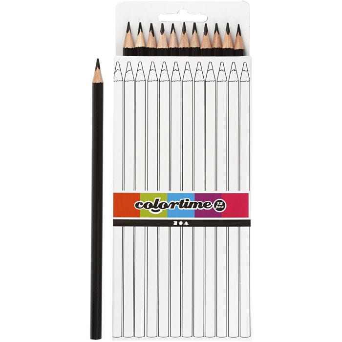 Matite Colorate Colortime, L: 17 cm, mina 3 mm, nero, 12 pz/ 1 conf.