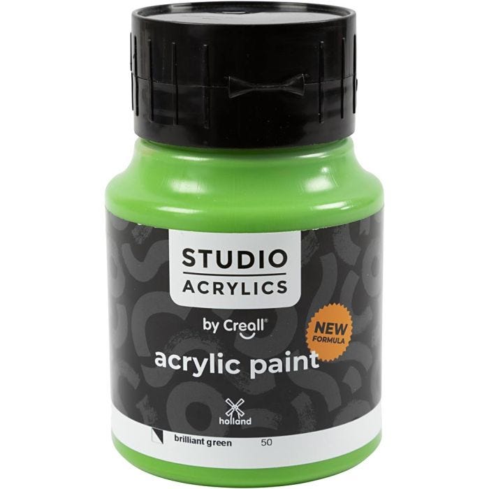 Pittura Acrilica Creall Studio, semi opaco, brilliant green (50), 500 ml/ 1 bott.