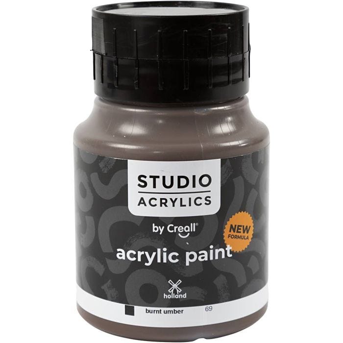 Pittura Acrilica Creall Studio, opaca, burnt umber (69), 500 ml/ 1 bott.