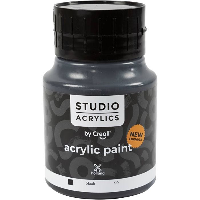 Pittura Acrilica Creall Studio, opaca, black (99), 500 ml/ 1 bott.