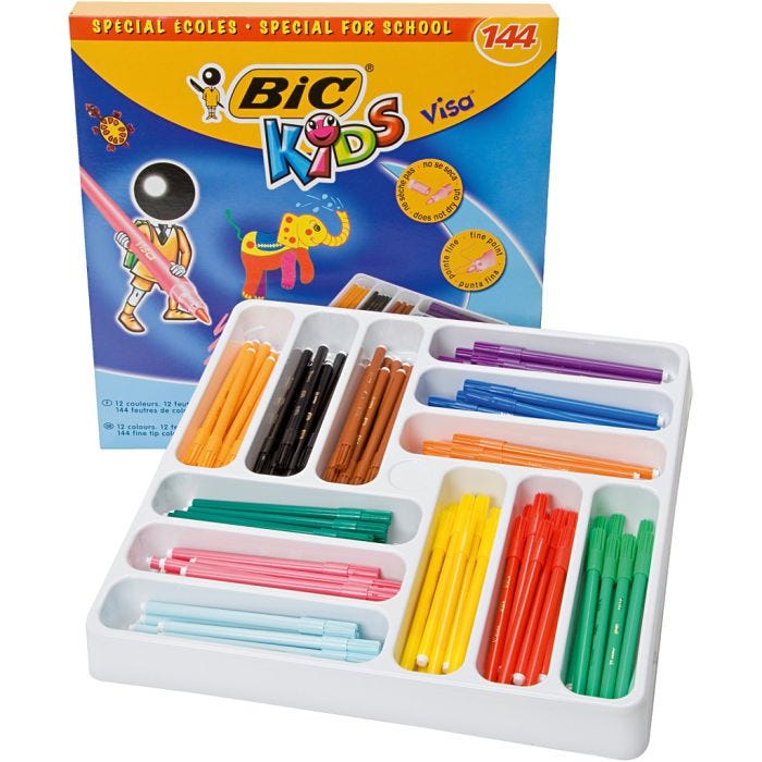 BIC Pennarello a Punta Sottile Visa, ampiezza tratto 0,7 mm, colori asst., 12x12 pz, 144 pz/ 1 conf.