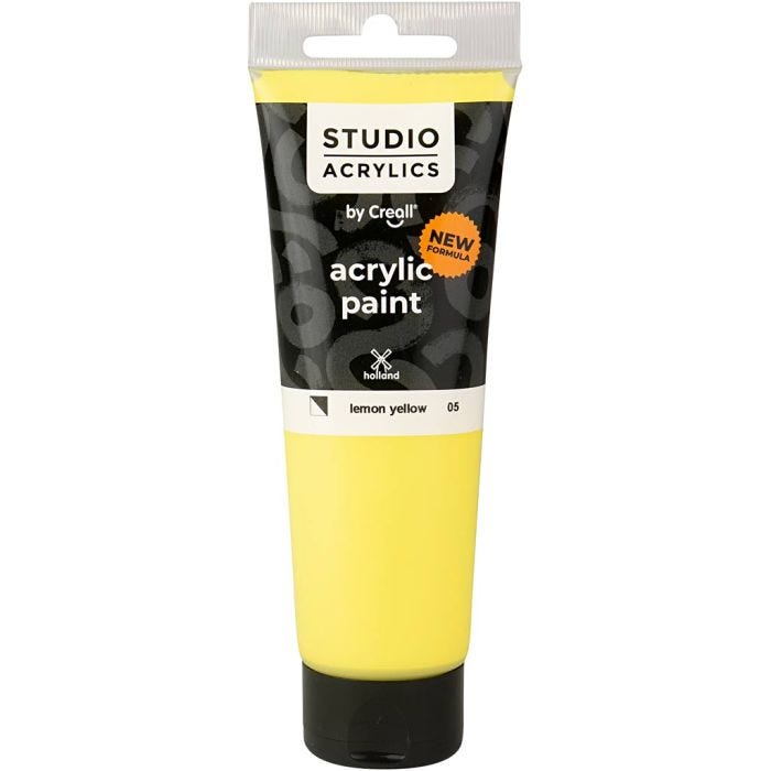 Pittura Acrilica Creall Studio, semi opaco, lemon yellow (05), 120 ml/ 1 bott.