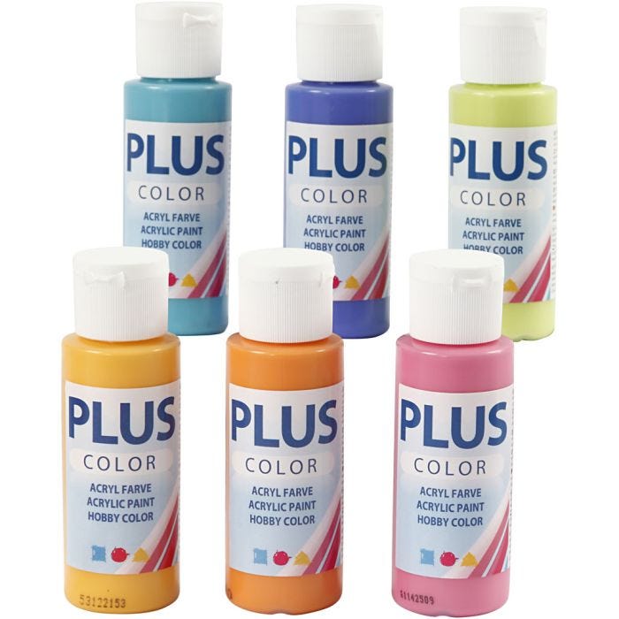 Plus Color Craft Paint, colourful, 6x60ml/ 1 conf.