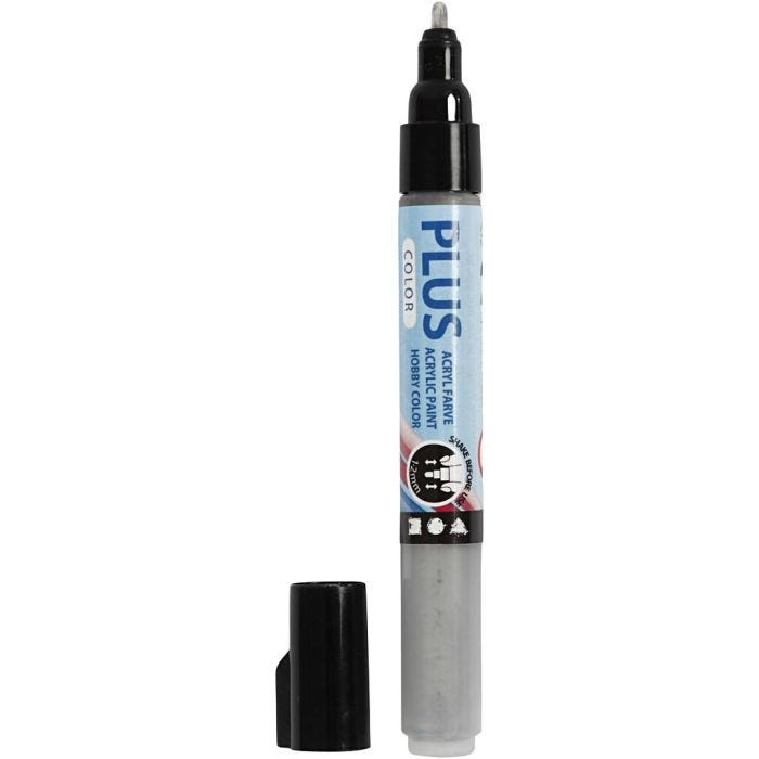 Plus Color Marker, L: 14,5 cm, ampiezza tratto 1-2 mm, argento, 5,5 ml, 1 pz