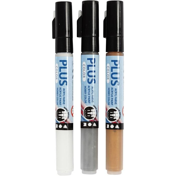 Plus Color Marker, L: 14,5 cm, ampiezza tratto 1-2 mm, oro, argento, avorio, 5,5 ml, 3 pz/ 1 conf.