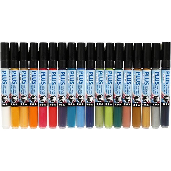 Plus Color Marker, L: 14,5 cm, ampiezza tratto 1-2 mm, colori asst., 5,5 ml, 18 pz/ 1 conf.