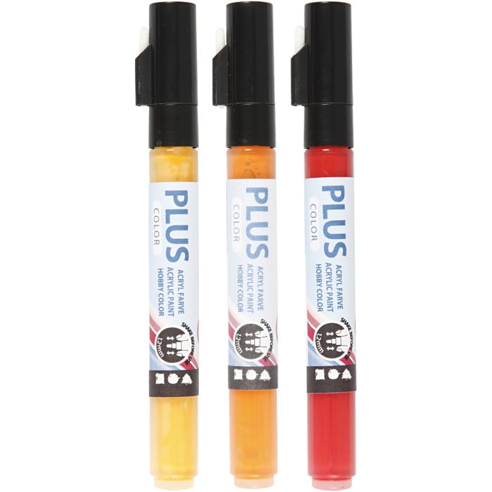 Plus Color Marker, L: 14,5 cm, ampiezza tratto 1-2 mm, colori asst., 5,5 ml, 3 pz/ 1 conf.