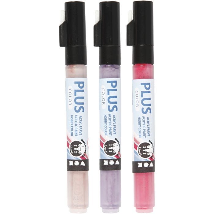 Plus Color Marker, L: 14,5 cm, ampiezza tratto 1-2 mm, fuchsia, rosa pallido, lilla scuro, 5,5 ml, 3 pz/ 1 conf.
