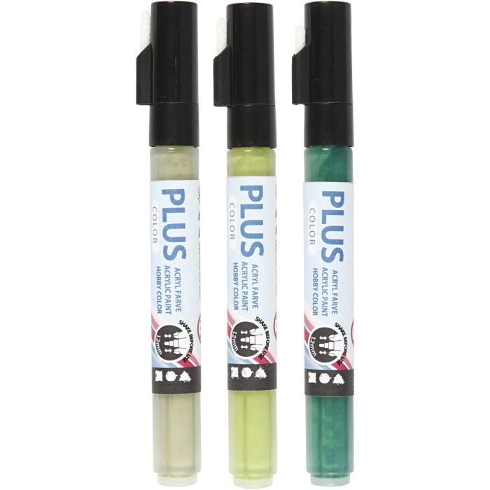 Plus Color Marker, L: 14,5 cm, ampiezza tratto 1-2 mm, verde scuro, eucalipto, verde foglia, 5,5 ml, 3 pz/ 1 conf.