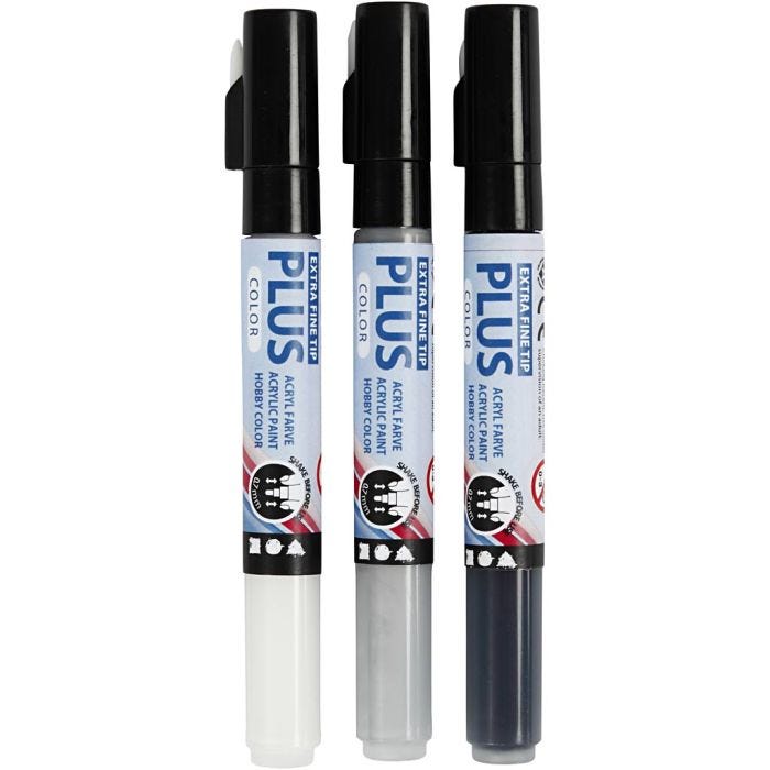 Plus Color Marker, L: 14,5 cm, ampiezza tratto 0,7 mm, nero, avorio, grigio pioggia, 5,5 ml, 3 pz/ 1 conf.