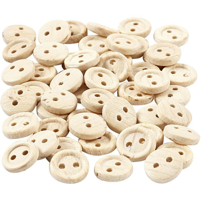 Bottoni in legno, diam 8 mm, 2 buchi, 50 pz/ 1 conf.