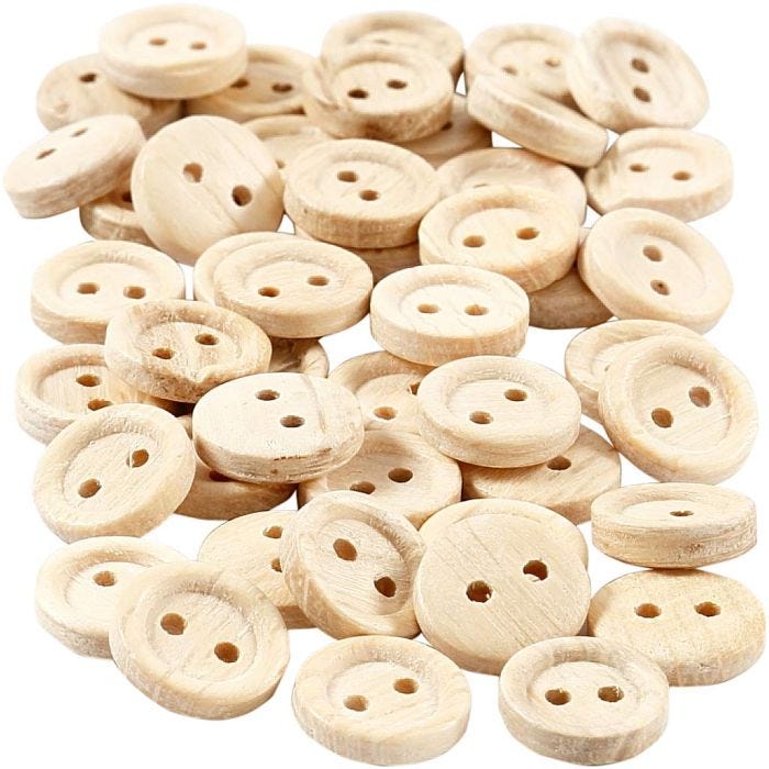 Bottoni in legno, diam 11 mm, 2 buchi, 50 pz/ 1 conf.
