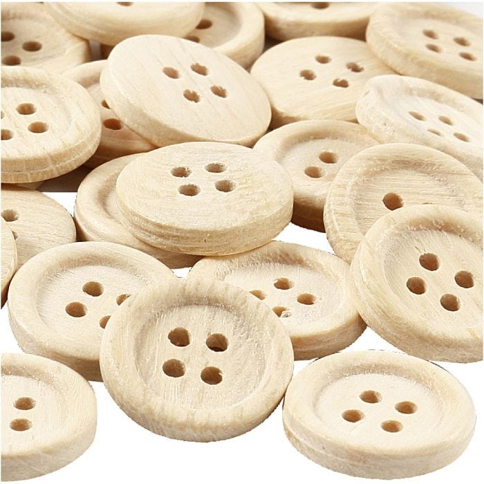 Bottoni in legno, diam 23 mm, 4 buchi, 30 pz/ 1 conf.