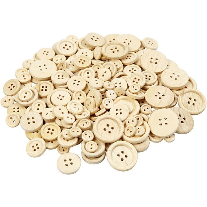 Bottoni in legno, diam 8+11+15+18+23 mm, 440 pz/ 1 conf.