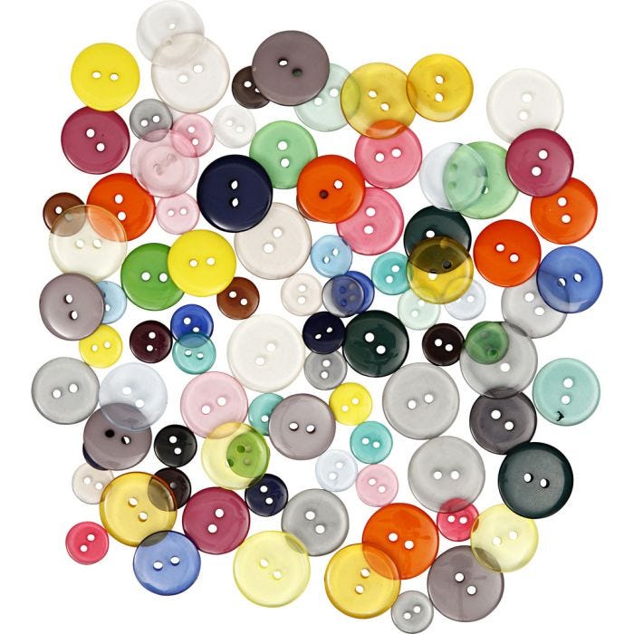 Bottoni, diam 12+18+20 mm, colori asst., 50 g, 100 pz/ 1 conf.