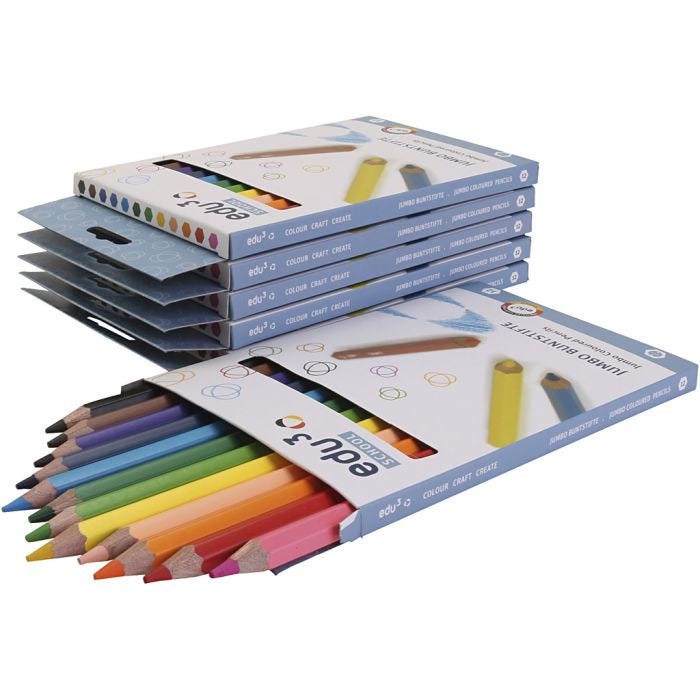 Matite Colorate edu Jumbo, spess. 10 mm, mina 5 mm, colori asst., 6x12 pz/ 1 conf.