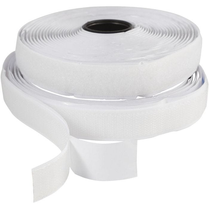 Rotolo di velcro, autoadesivi, L: 20 mm, bianco, 5 m/ 1 rot.