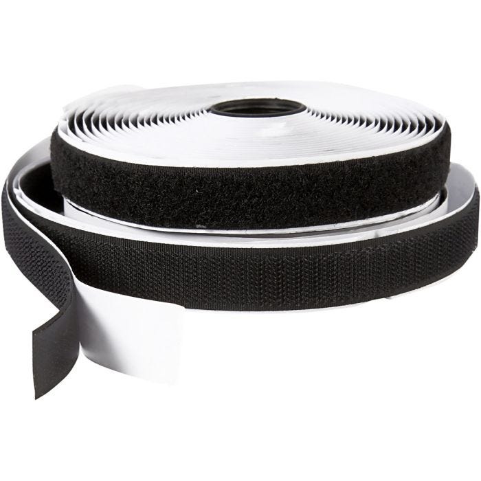 Rotolo di velcro, autoadesivi, L: 20 mm, nero, 5 m/ 1 rot.