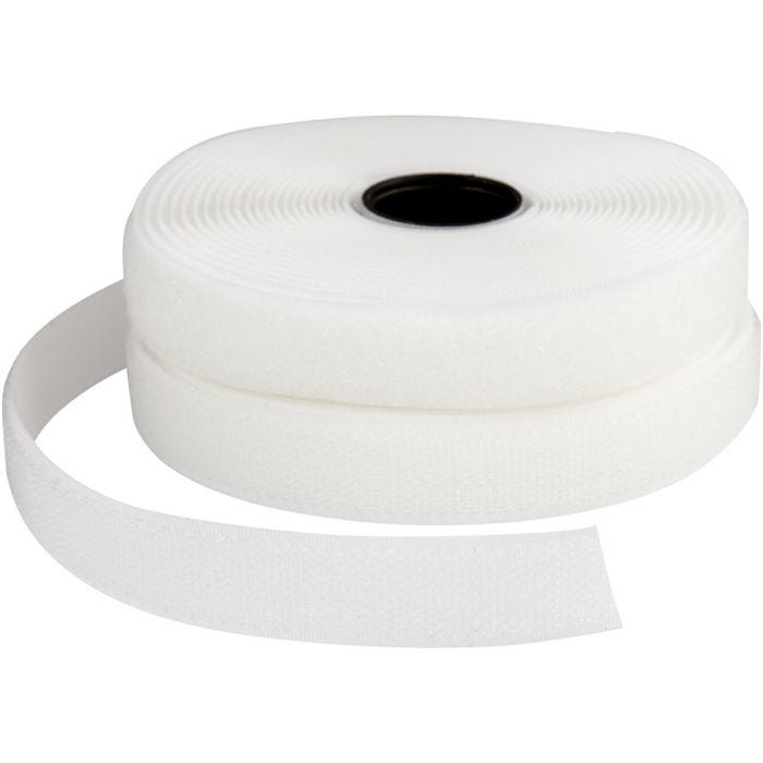Velcro, L: 20 mm, bianco, 5 m/ 1 rot.