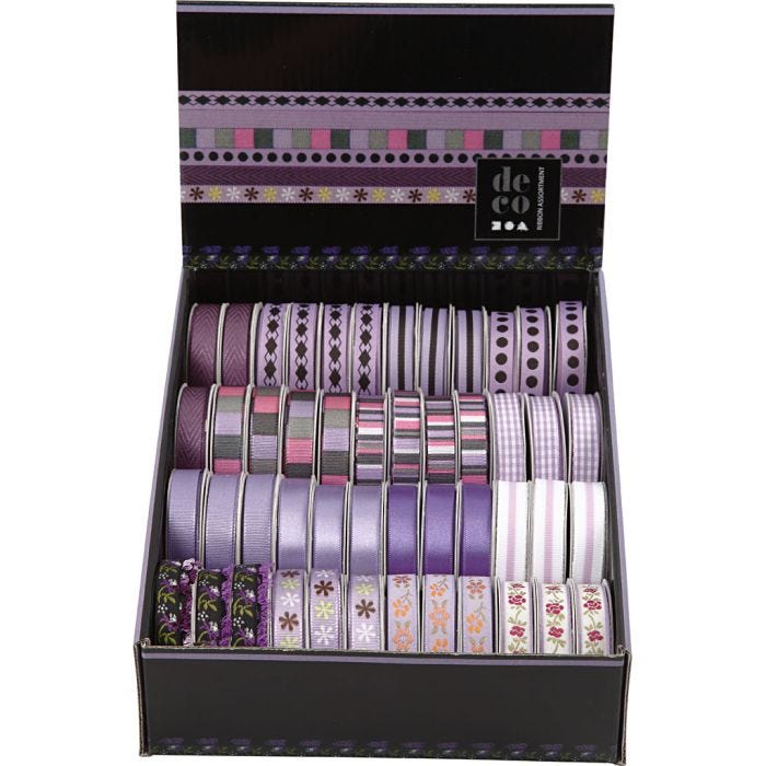 Nastro decorativo - assortimento, L: 10 mm, viola, 48x2 m/ 1 conf.