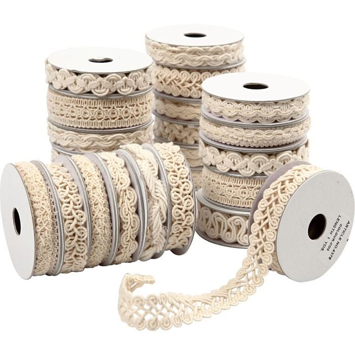 Nastro decorativo, L: 6-18 mm, panna, 56x0.90 m/ 1 conf.
