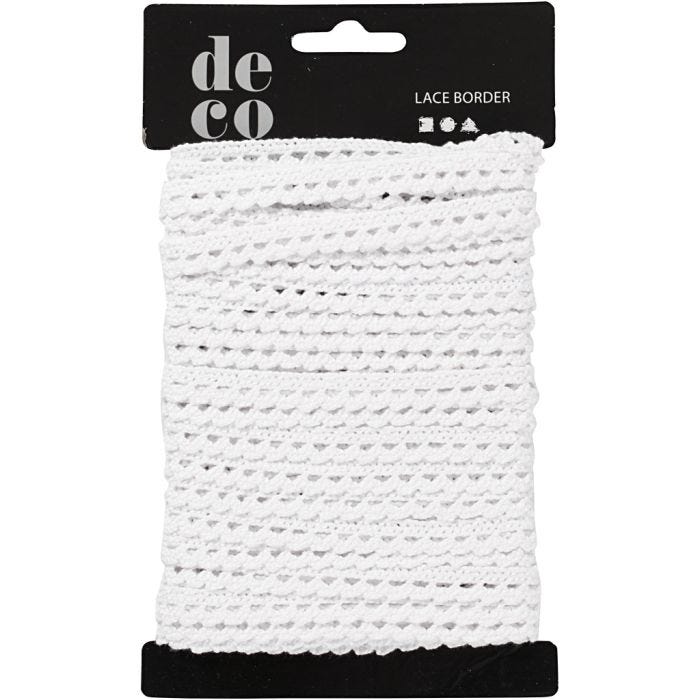 Bordini all'uncinetto, L: 10 mm, bianco, 10 m/ 1 rot.