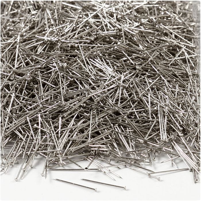 Spilli da sarto, L: 18 mm, spess. 0,6 mm, argento, 500 g/ 1 conf.