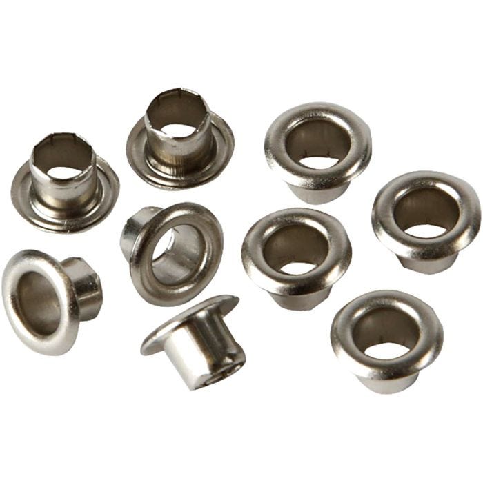 Occhielli, H: 4,5 mm, diam 7,5 mm, misura buco 4 mm, argento, 100 pz/ 1 conf.