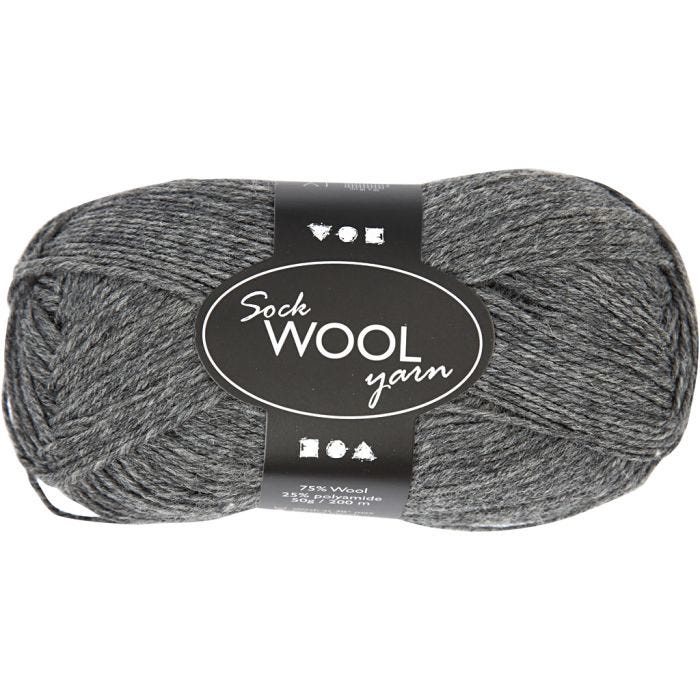 Lana per Calze, L: 200 M, grigio scuro, 50 g/ 1 gom.