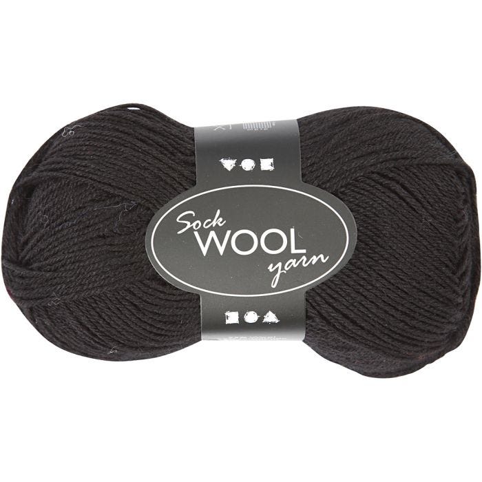 Lana per Calze, L: 200 M, nero, 50 g/ 1 gom.